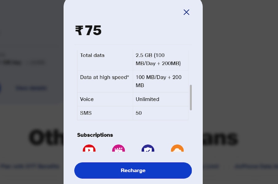 Jio New Reachrge of Rs 75 offer 2